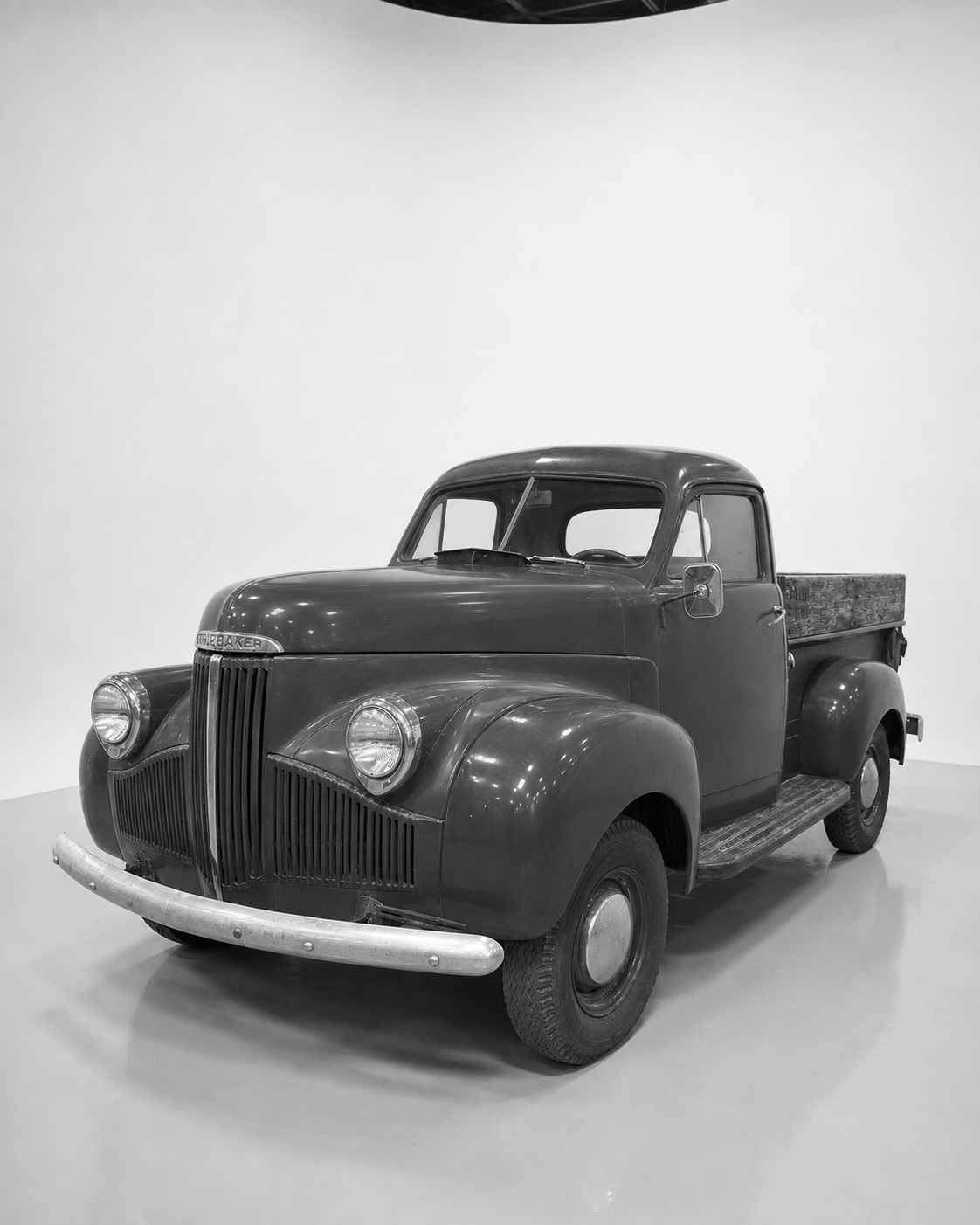 1947 Studebaker M5 Pickup in a monochrome studio portrait